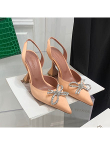 Amina Muaddi Silk High Heel Open Pumps 9.5cm Peach Pink 2022 032450