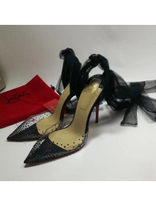 Christian Louboutin Stud High Heel Pumps with Mesh Ribbon Black 2022 031912