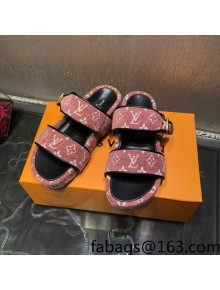 Louis Vuitton Jumbo Monogram Velvet Flatform Slide Sandals Pink 2021 74