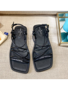 Louis Vuitton Nova Lambskin Strap Flat Sandals Black 2021 