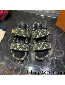 Louis Vuitton Jumbo Monogram Velvet Flatform Slide Sandals Green 2021 78