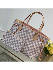 Louis Vuitton Neverfull PM Tote Bag N41362 Damier Azur Canvas/Pink 2022 50