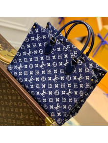 Louis Vuitton OnTheGo MM Tote Bag in Denim Jacquard Textile M59608 Dark Blue 2022