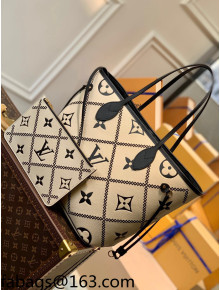 Louis Vuitton Neverfull MM Tote Bag in Embroidered Quilted Leather M46039 Creme White 2022 