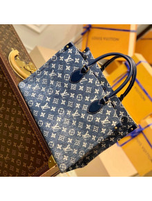 Louis Vuitton Onthego MM Tote Bag in Faded Denim Jacquard M59608 Navy Blue 2022