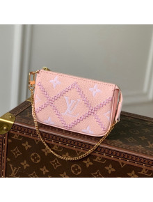 Louis Vuitton Mini Pochette Accessoires Bag in Embroidered Quilted Leather M81140 Pink 2022