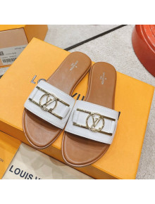 Louis Vuitton Lock It Flat Leather Slide Sandals with LV Circle White 2022