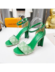 Louis Vuitton Silhouette Monogram Denim and Leather Sandals 8cm Green 2022