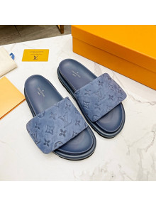 Louis Vuitton Pool Pillow Comfort Monogram Suede Slide Sandals Dusty Blue 2022