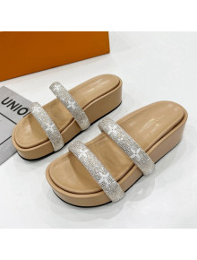 Louis Vuitton Appeal Crystal Slender Straps Platform Slide Sandals Beige 2022