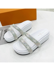 Louis Vuitton Appeal Crystal Slender Straps Platform Slide Sandals White 2022