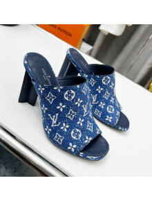 Louis Vuitton Silhouette Monogram Denim High Heel Slide Sandals 8cm Navy Blue 2022