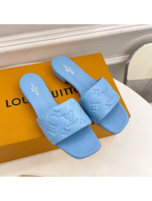 Louis Vuitton Revival Flat Slide Sandals in Monogram Embossed Lambskin Blue 2022 09