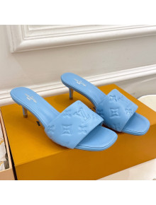 Louis Vuitton Revival High Heel Slide Sandals 5.5cm in Monogram Embossed Lambskin Sky Blue 2022 