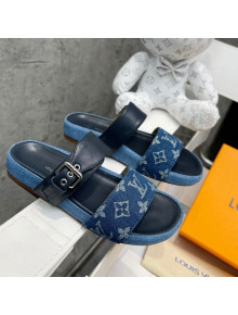 Louis Vuitton Bom Dia Denim Flat Slide Sandals Dark Blue/Black 2022