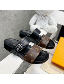 Louis Vuitton Bom Dia Monogram Canvas and Leather Flat Slide Sandals Brown/Black 2022