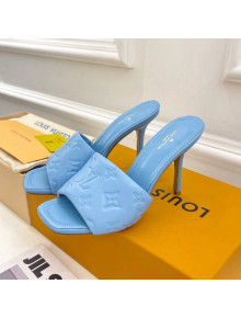 Louis Vuitton Revival High Heel Slide Sandals 9.5cm in Monogram Embossed Lambskin Sky Blue 2022 