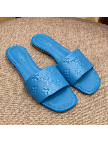 Louis Vuitton Revival Flat Slide Sandals in Monogram Embossed Lambskin Blue 2022 04