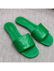 Louis Vuitton Revival Flat Slide Sandals in Monogram Embossed Lambskin Green 2022 