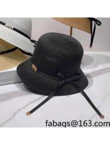 Chanel Straw Wide Brim Hat Black 2022 031128