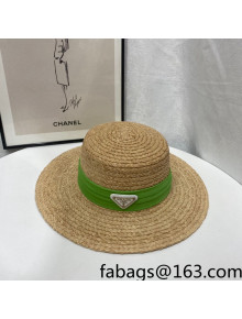 Prada Straw Wide Brim Hat Khaki/Green 2022 0401127