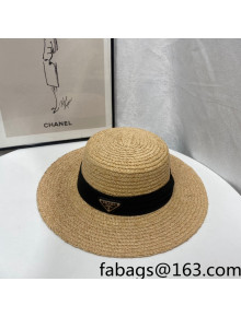 Prada Straw Wide Brim Hat Khaki/Black 2022 0401130