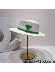 Prada Straw Buckle Wide Brim Hat White 2022 0401131