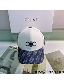 Celine Canvas Baseball Hat White/Blue 2022 040212