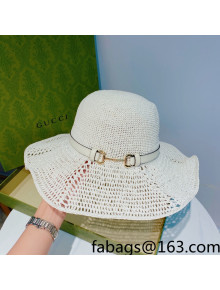 Gucci Straw Wide Brim Straw Hat White 2022 69