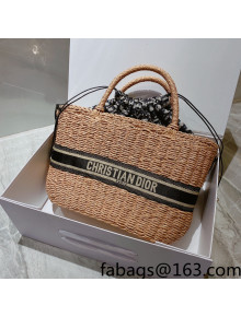 Dior Straw Basket Tote Bag Natural/Blue Oblique 2022