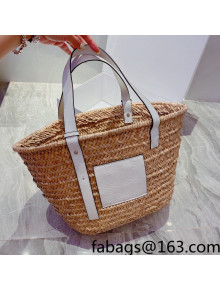 Loewe Medium Straw and Leather Basket Bag Beige/White 2022 033103