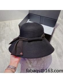 Chanel Straw Wide Brim Hat Black 2022 040113