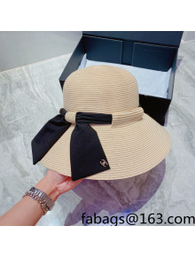 Chanel Straw Wide Brim Hat Beige 2022 040114