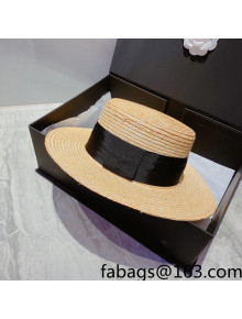 Prada Straw Wide Brim Hat Beige/Black 2022 040118