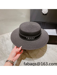 Prada Straw Wide Brim Hat Black 2022 040153