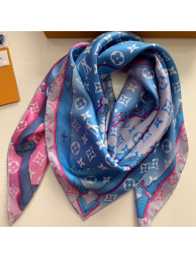 Louis Vuitton Resing Silk Twill Monogram Square Scarf 90x90 Pink/Blue 2020