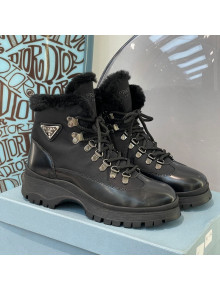 Prada Brixxen Brush Leather and Nylon Lace-ups Boots Black 2021 