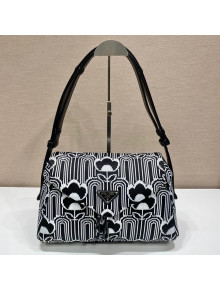 Prada Jacquard Knit and Leather Signaux bag 1BC165 Black/White 2021