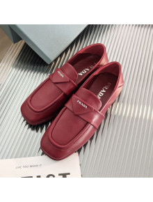 Prada Soft Lambskin Flat Loafers Burgundy 2022 