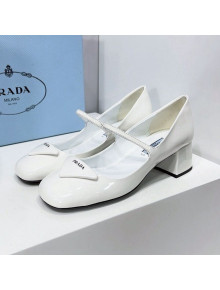 Prada Patent Leather Mary Janes Pumps 5cm White 2022 84