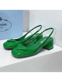 Prada Patent Leather Sling-back Pumps 5cm Green 2021 86