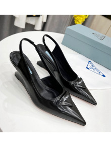 Prada Brush Leather Slingback Pumps 6.5cm Black 2022 01