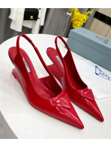 Prada Brush Leather Slingback Pumps 6.5cm Red 2022 06