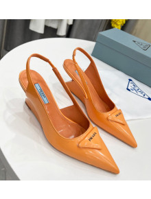 Prada Brush Leather Slingback Pumps 6.5cm Orange 2022 08