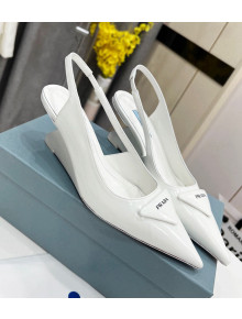 Prada Brush Leather Slingback Pumps 6.5cm White 2022 09