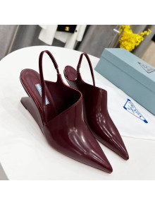 Prada Brush Leather Slingback Pumps 6.5cm Burgundy 2022 17