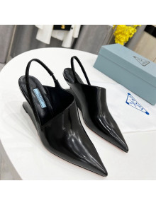 Prada Brush Leather Slingback Pumps 6.5cm Black 2022 11