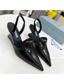 Prada Brush Leather Slingback Pumps 6.5cm Black 2022 31