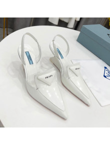 Prada Brush Leather Slingback Pumps 6.5cm White 2022 37