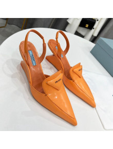 Prada Brush Leather SlingbackPumps 6.5cm Orange 2022 38